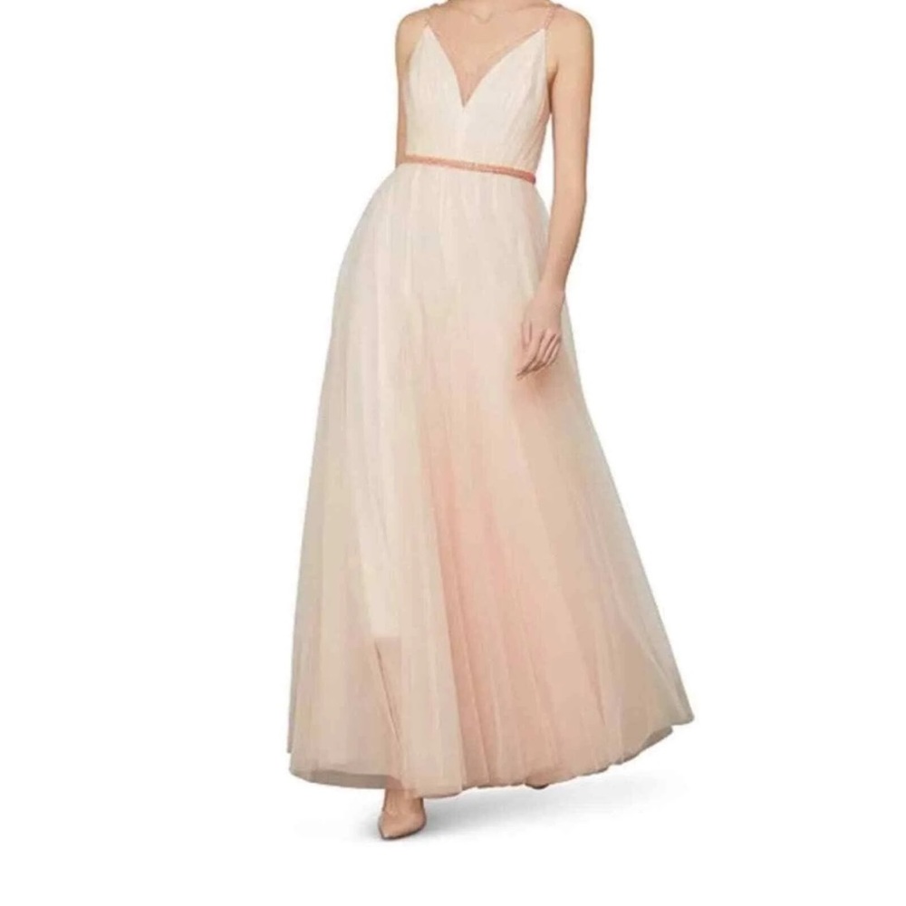 Bcbgmaxazria Beaded-waist Tulle Gown In Almond Pink Size 10
